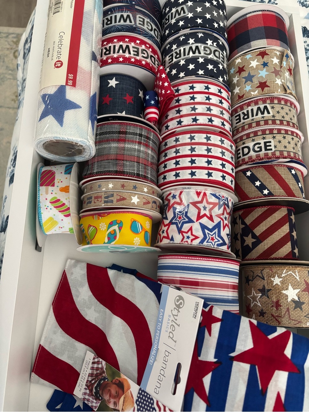 Patriotic Multiseasonal Ribbon Star Strips Set Star/Stripe Wired NEW Final Sale - Picture 5 of 10